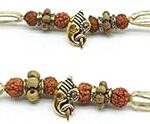 Digital Dress Room Ganesh Chaturthi Rakhi Mauli Pack of 2 Kalawa Puja Accessories Gold Plated Ganesh Ji Ganpati Bappa Rudraksha Damru Tulsi Beads White Thread Band Bracelet/Pooja Moli/Raksha Sutra