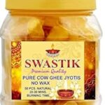 Swastik Wax-Free Pure Cow Ghee Diya for Puja & Special Occasions Ghee Cotton Wicks/Deeya Batti/Pooja Batti | 50-Piece Set