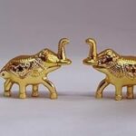 ANU NOVELTIES Bhakti Minds Metal Elephant Shape Roli-Chandan, Chawal Akshat Haldi Holder, Sindoor Daani, Kumkum Box Chopda for Pooja. (Pack of 2) (Golden)