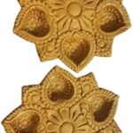 Combo Set of 2 Plate Diya mukh Diya Medium Size Clay DiyaTraditional Terracotta Color Handmade Clay Mitti ka Diya Deepak Oil ghee lamp for Diwali aarti Navratri Puja Dussehra Pooja chhath puja , 14cm