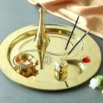 DSH Brass Pooja Aarti Thali for Poojan Purpose for Mandir Puja Room Home Temple.(Silver)