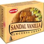 HEM Sandal Vanilla Fragrance Incense Cones | Agarbatti for Home Freshness, Positive Energy & Yoga Meditation | Pooja Item for Home | Burning Time - 25-30 Minutes | 120 Cones (Handcrafted & Low Smoke)