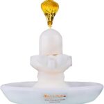 MAYAPURI White Marble Stone Shivling and Brass Naga/Snake with Abhishek Patra, Shiva Lingam for Daily Puja (2.5 inches)