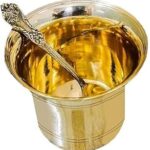 Swastik Decor Panchapatra with Spoon Set in Brass for Home Temple for Pooja Samagri. (6 cm Height) (Golden, Brass)
