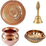 BRRL Brass Pooja Thali Set (Copper_Kuber Deepak: 2.5 Inch, Garuda Ganti Bell: 10 X 4 Cm, Thali: 6 Inch, Copper Lota: 4.88 Inch)