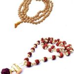 Tulsi Japa Mala 108 Beads and Lord Shiv Trishul Damru Locket with Panchmukhi Rudraksha Mala for Man and Women Jaap Or Pooja