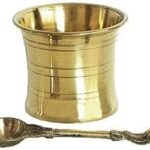 Awadh - Hindu Panchpatra Pooja Glass and Spoon Set - Handmade Pure Brass Cup (4.5 cm Height) (Golden, Brass)