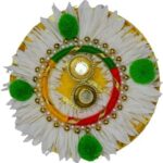 Ccrrunchy Blossom Round Shape Flower Design Kumkum Platter for Pooja Roli Akshat Platter (Green)