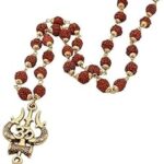 Om Trishul Damru Rudraksha Mala - Gold Plated Brass - Original Rudraksha - Spiritual Mala original 5mukhi rudrashas mala