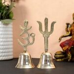 Jaipur Ace Brass Om & Trishul Symbol Pooja Bell- Puja Handbell- Home and Temple Prayer Bell Musical Instruments for Puja and Gift Mandir Ghanti (Combo Pack of OM & Trishul)