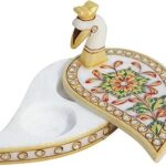 Artyog Handmade Peacock Shape Marble Roli/sindoor/kumkum Box/Roli Chawal Chopra Made of Indian Product Alluring Home Décor Made Diwali Gift (Gold Ring)
