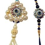 Ashht Siddhi Bhaiya Bhabhi Evil Eye Rakhi Combo Set for Brother Designer Rakhi for Unisex Adult Rakshabandhan Bracelet Evil Eye Hand Set with Roli Akshat
