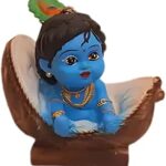 Divineheaven Baby Krishna in Tokri | Resin Miniature Idol for Home Decor, Pooja Mandir & Car Dashboard | Spiritual Kanha Ji Murti Showpiece for Temple & Gifting (Baby Krishna)