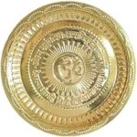 Navyaksh Pure Brass Puja Aarti Thali with Om Symbol and Gayatri Mantra Bronze (Gold) for Home Decorations, Temple Puja Accessory