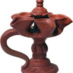 Saanchi Panchmukhi Pradeep Brown Clay Oil Lamp for Pooja & Rituals | Decorative Handcrafted Panch Kavya Deepam, Vilakku/Panchagavya 5-Wick Deepak for Festivals, Diwali & Navratri Gift Item - 8 Inch
