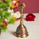 Brass Temple Bell for Home and Mandir, 5 Inches, Religious Decoration Item Ghanti for Puja Arti Prayer MENA Kari Art Bell Handmade Bells janamasthmi Pooja Bells