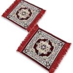 Velvet Prayer Mat, Puja Aasan Meditation Mat, Pooja Asana, Puja Asana for Sitting, 51x51cm, 2 Pieces (D1)