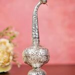 German Silver Paneer Sambhu, Attardani Engraved with Floral Design, Rose Water Sprinkler,Pooja Item for Gift (17 CM)