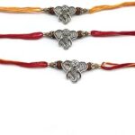 Digital Dress Room Ganesh Chaturthi Rakhi Mauli Pack of 3 Kalawa Puja Accessories Silver Plated Ganesh Ji Ganpati Bappa Rudraksha Tulsi Beads Multicolor Thread Band Bracelet/Pooja Moli/Raksha Sutra