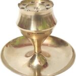 Itisha Treendzs Brass Agarbatti Stand Incense Holder with Plate for Ash Brass Dhoop Dani 10 CM x 5 CM, Color Golden