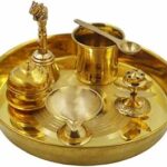 Spillbox Brass Puja ThaliSet|Pooja Thali|Arthi|Arathi|Bartan Thambulam Plate|Puja set|Pooja Plate SetHome D?cor|ReturnGift|karwa chauth|Wedding|Anniversary- 7 Piece Circle thali Set