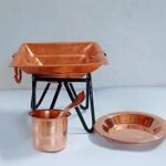 Aditya Shopping Havan Kund with Iron Stand, Copper Ppanchpatra, Achmani, Plate for Hawan Samagris (5.5 INCH)