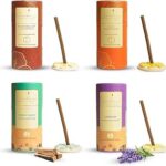 Nirmalaya Premium Natural Dhoop Sticks Pack of 4 | Bamboo-Less Incense | Oud, Mukhallat, Lavender, Forest Wood | 40 Sticks Each with Ceramic Stand | Long-Lasting Fragrance for Home & Office Puja