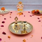 DOKCHAN Traditional Brass | Pital Pooja Thali Set of 3 Pieces | Pooja aarti thali Set | Pooja Articles for Rituals and Ceremonies (Diameter : 15.24cm | Weight : 162gm Approxe)