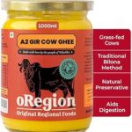oRegion Premium A2 Gir Cow Cultured Desi Ghee | Vedic Bilona Two Way Churned | Indian Gir Cow Ghee, Pure A2 Ghee, Natural & Healthy, Non-GMO | Lab Certified (1000ml)
