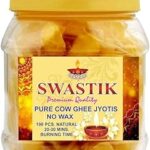 SWASTIK Pure Cow Ghee Diya for Puja and Special Occasions, Readymade Ghee Cotton Wicks (100 Pcs)