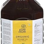 Pure & Sure Organic Cold Pressed Sesame Oil 5Ltr (Til ka Tel) | 100% Natural Kolhu/Kacchi Ghani/Chekku | Pure Cold Pressed Edible Oil | No Additives & Chemical Free