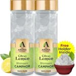 The Aroma Factory Pure Bhimseni Camphor, Citrus Lemon, Zero Residue Kapoor with Fragrance for Pooja, Aarti Kapur | Bottle Pack of 2 x 80gm