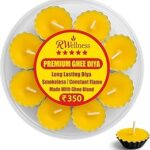 R Wellness ® Ghee Diya for Pooja Metal Flower Design Ghee Batti for Puja, Festivals, Havans & Religious Rituals | Readymade Ghee Diya Batti | Easy to Use & Long Lasting (Set of 36)