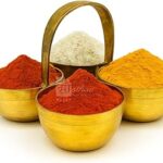 Sausthav Choumukha Brass Haldi Kumkum Holder | 4 Bowl Chowmukh Pooja Patra for Turmeric, Kumkum, Akshat, Chandan | Traditional Brass Pooja Accessory for Temple & Festivals (7.2x5.5 CM)