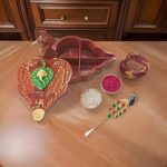 Ash Wood Roli Tika Chopra In Peacock Shape Meenakari Work Kumkum Box, Tika Chopda, (1Chopda Box, 1 Tilak Stick) Red Free Tilak Stick