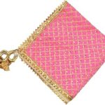 Dulhan Pack of 1 Square Decorative Silk Pooja Thali Cover, Light Pink Thaalposh/Puja aasan for Mandir/Multipurpose/Shagun/Wedding Thali Rumal for Diwali karwa chauth and Various Rituals 18 inch