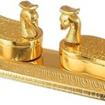 Kitlyn Decor Double Duck Roli-Chandan, Chawal Akshat Haldi, Kumkum Box Chopda (Golden, 11x3.4x4.5CM), 1 Piece