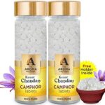 The Aroma Factory Pure Camphor Tablets, Kesar Chandan, Zero Residue Kapoor with Fragrance for Pooja, Aarti Kapur | Bottle Pack of 2 x 80gm
