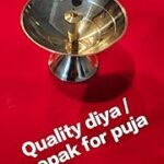 Brass Puja Bell and Diya Set, Traditional Temple Prayer Ghanti with Stand, Religious Worship Accessories