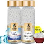 The Aroma Factory Pure Camphor Tablets, Fresh Active & Original, Zero Residue Kapoor with Fragrance for Pooja, Aarti Kapur | Bottle Pack of 2 x 80gm