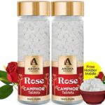 The Aroma Factory Pure Camphor Tablets, Rose, Zero Residue Kapoor with Fragrance for Pooja, Aarti Kapur | Bottle Pack of 2 x 80gm