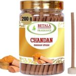 Betala Fragrance Chandan (Sandalwood) Flavour Dhoop Sticks for Pooja, Pack of 200 Gm Dhup Batti with Holder, Agarbatti, Incense Stick, Sandal, Cones, Cup, Sambrani (200 Gm, Chandan)