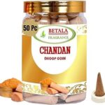 Betala Fragrance Chandan Flavour Dhoop Cones for Pooja, Pack of 50 Pcs Incense Cone with Holder, Non-Charcoal & Bamboo Less Dhup Batti (50 PCS, Chandan)