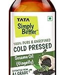 Tata Simply Better Pure and Unrefined Cold Pressed Sesame (Gingelly) Oil, Kolhu/Kacchi Ghani/Mara Chekku/Ganuga, Naturally Cholesterol Free, 1L, Sesame Oil with Rich Aroma & Flavour of Real Sesame Seeds, For Daily Cooking with Multipurpose Usage, A1 Grade Sesame Seeds, Purity in Every Drop