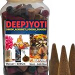 DHOOP AGARBATTI SAMAGRI Natural Dhoop Cones Mix - 160 Cones | Lavender Rose Sandal Mogra | Pure Long-Lasting Dhoop Cones for Pooja Meditation Home Fragrance | (Pack of 1-500g) Jars 160 Cones.