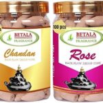 Betala Fragrance 2 in 1 Backflow Dhoop Cones, Chandan & Rose Flavour Backflow Incense Cones, 2 Packs of 100 Pcs Back Flow Cones (Sandal & Gulab)