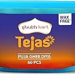 Shubhkart Tejas Pure Ghee Wicks| Batti| Diya for Pooja, 60 Pieces, Wax Free Vegan Ghee Batti/Wicks/Jyot for Pooja Aarti (Pack of 1, 60Pieces)