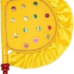 DIGSMORDEN Handmade and Decorative Orange Hand Fan with Wooden Handle for Cool Air, Home Dcor and Travel Use Vinjano/Pankhi - Return Gift,[Mother's Day Gift]