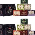 Hem Precious 6 Variant Assorted Incense Dhoop Cone Set of 2 | Packs of 60g Each per Set | Cones for Home Freshness, Aromatherapy, Positive Energy & Yoga Meditation | Pack of 6 with 10 Cones Each