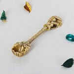 ARTVARKO Krishna Havan Spoon Brass Idol Sculpture Sheshnaag Krishna Ritual Achmani Spoon for Hawan Kund Ghee Pooja 6.5 Inch
